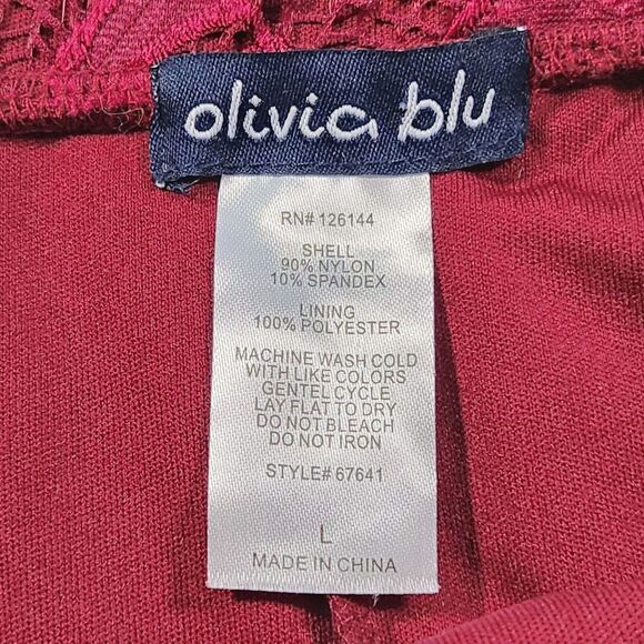 Olivia Blu Long Lace Skirt Large Maroon Floral Lined Stretch Fairy Party Holiday - Picture 6 of 8